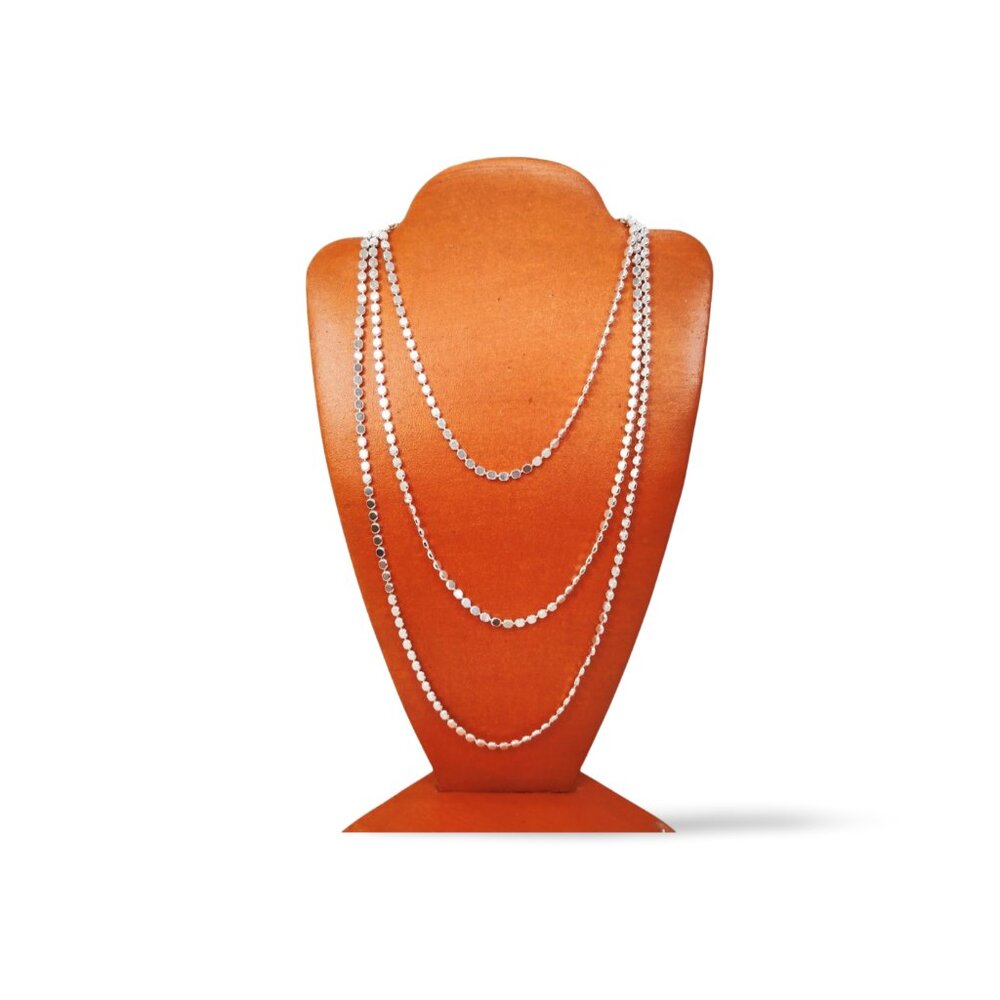 Stylish Silver Tone Rice Bead 27” Opera Triple Layer Chain Necklace JW1543